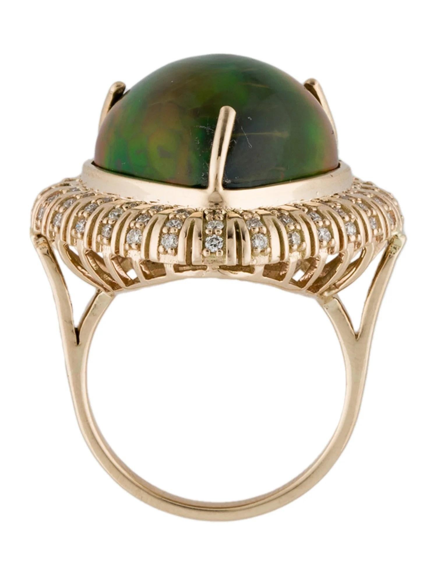 14K Yellow Gold 13.71ct Pear-Shaped Opal & Diamond Cocktail Ring, Size 6.75 In New Condition For Sale In Holtsville, NY
