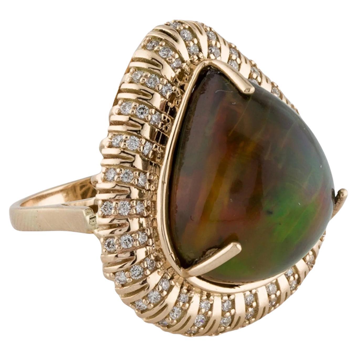 14K Yellow Gold 13.71ct Pear-Shaped Opal & Diamond Cocktail Ring, Size 6.75