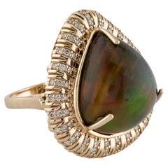 14K Yellow Gold 13.71ct Pear-Shaped Opal & Diamond Cocktail Ring, Size 6.75