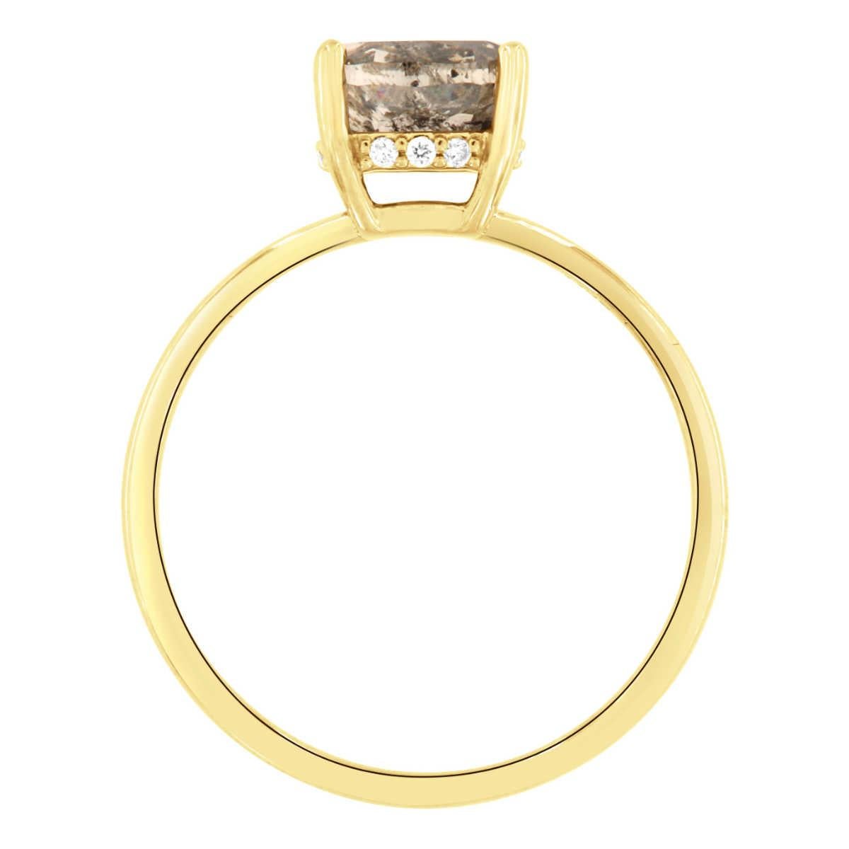 14K Yellow Gold 1.38 Carat Cushion Salt and Pepper Hidden Halo Diamond Ring In New Condition For Sale In San Francisco, CA