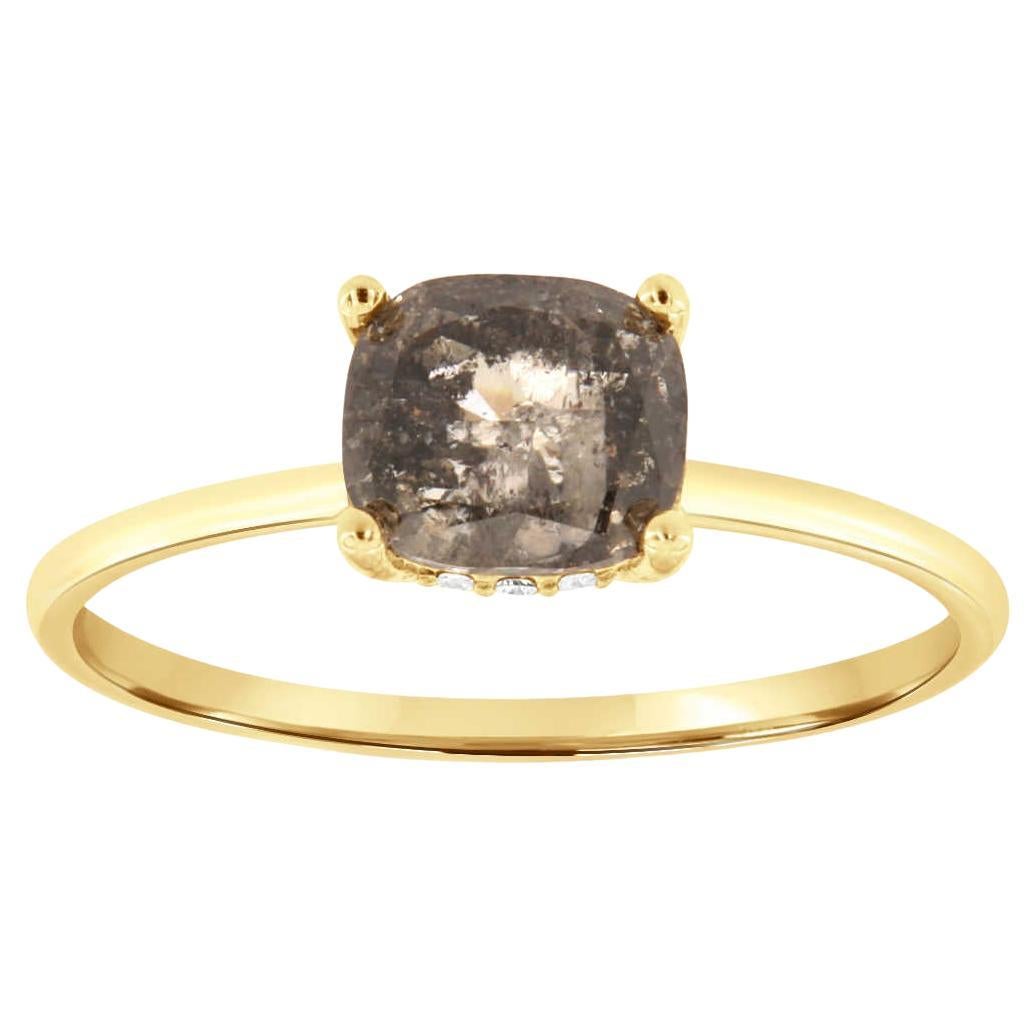 14 Karat Gelbgold 1,38 Karat Salz- und Pfefferstreuer Diamantring mit verstecktem Halo