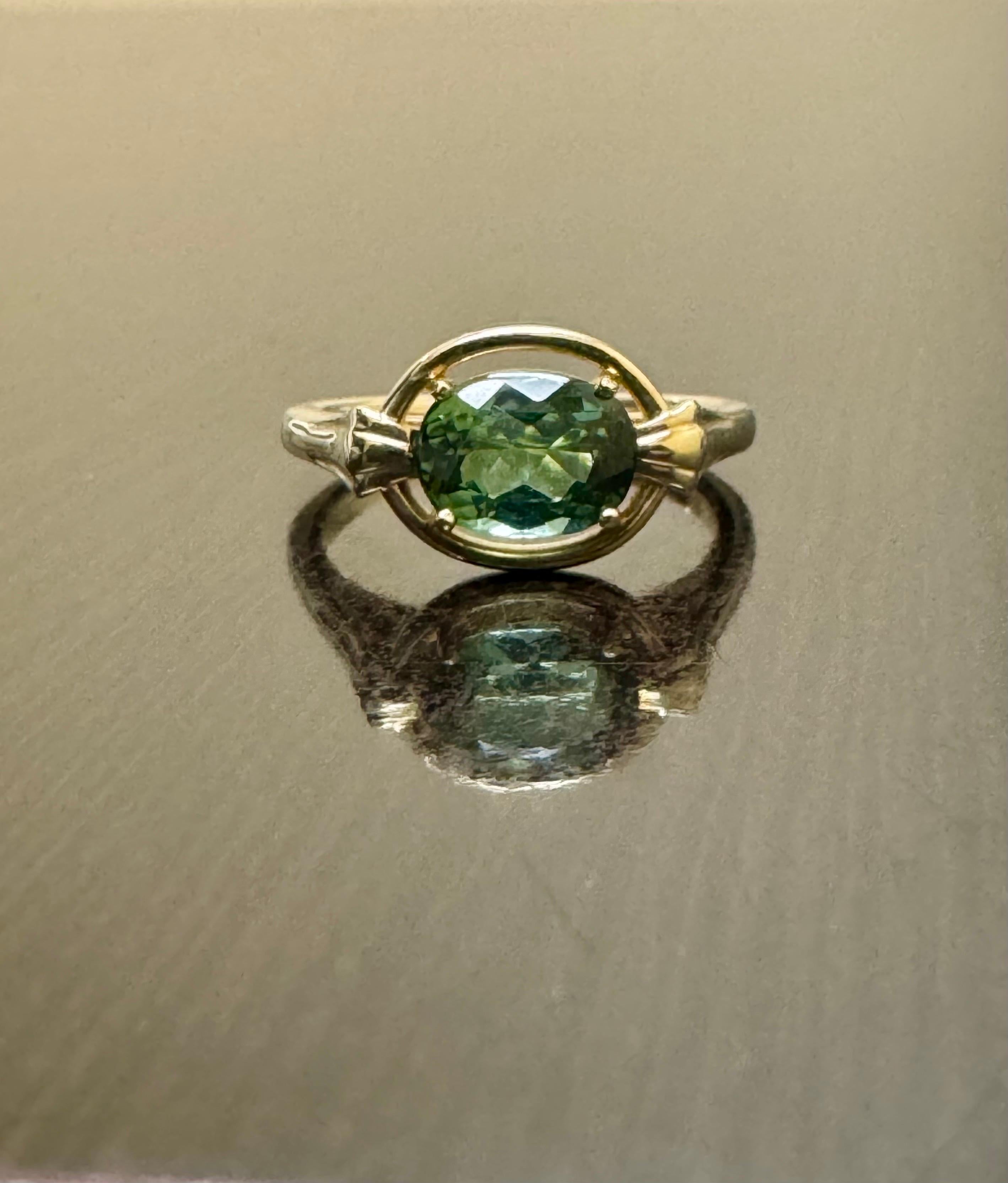 14K Yellow Gold 1.38 Carat Oval Blue Green Tourmaline Engagement Ring 5