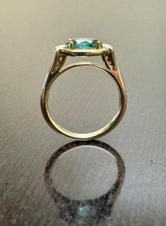 14K Yellow Gold 1.38 Carat Oval Blue Green Tourmaline Engagement Ring