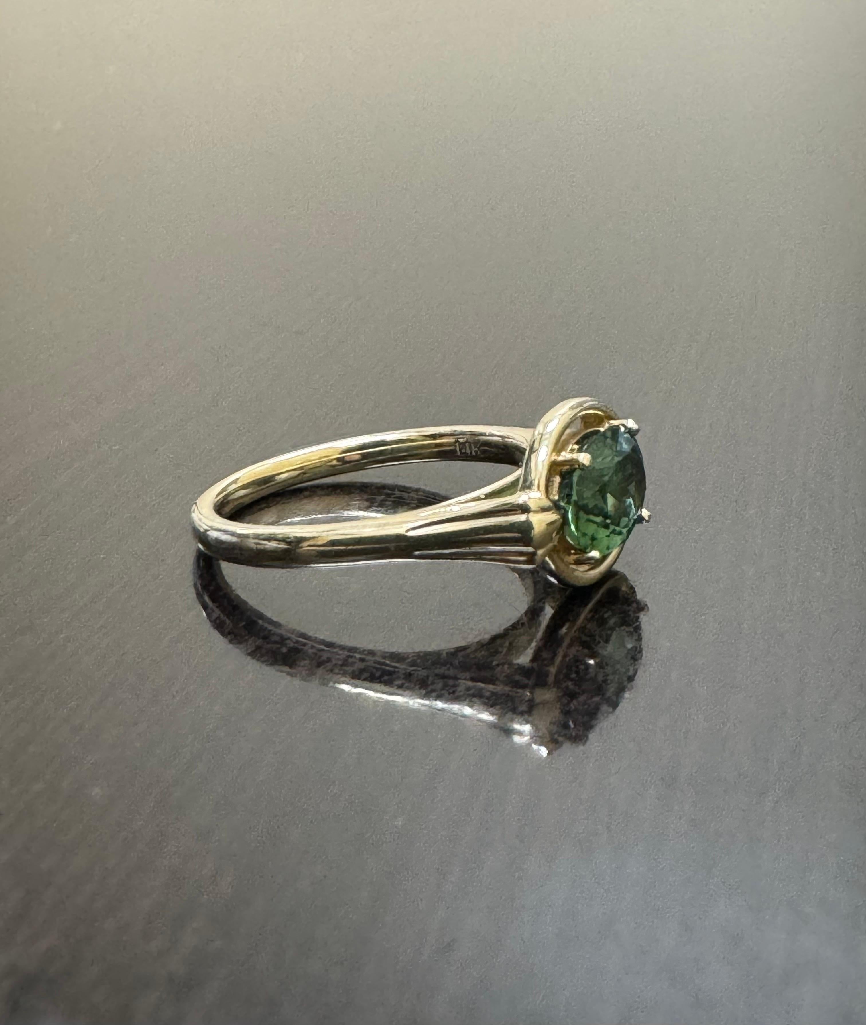 Art Deco 14K Yellow Gold 1.38 Carat Oval Blue Green Tourmaline Engagement Ring