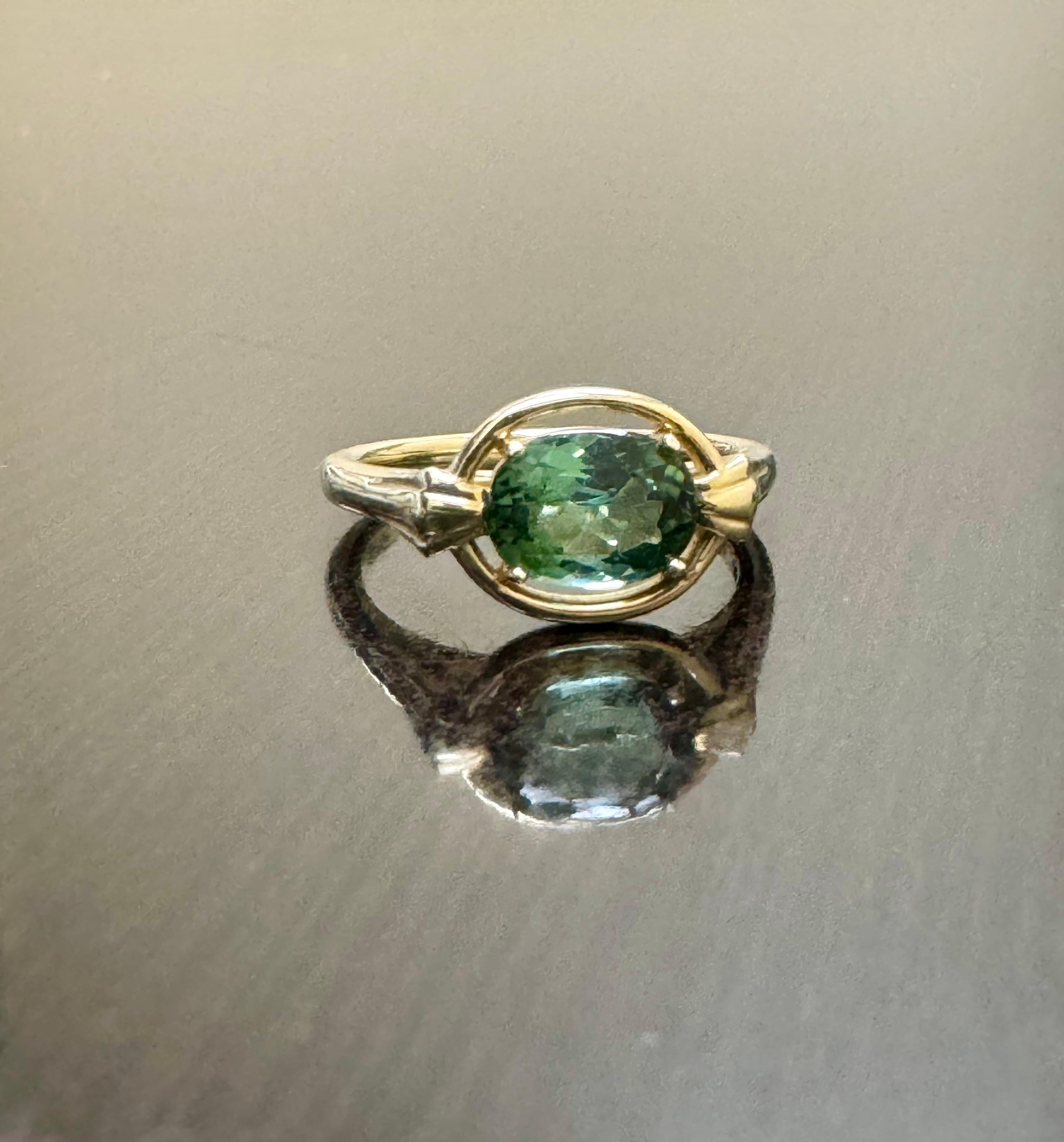 14K Yellow Gold 1.38 Carat Oval Blue Green Tourmaline Engagement Ring In New Condition In Los Angeles, CA