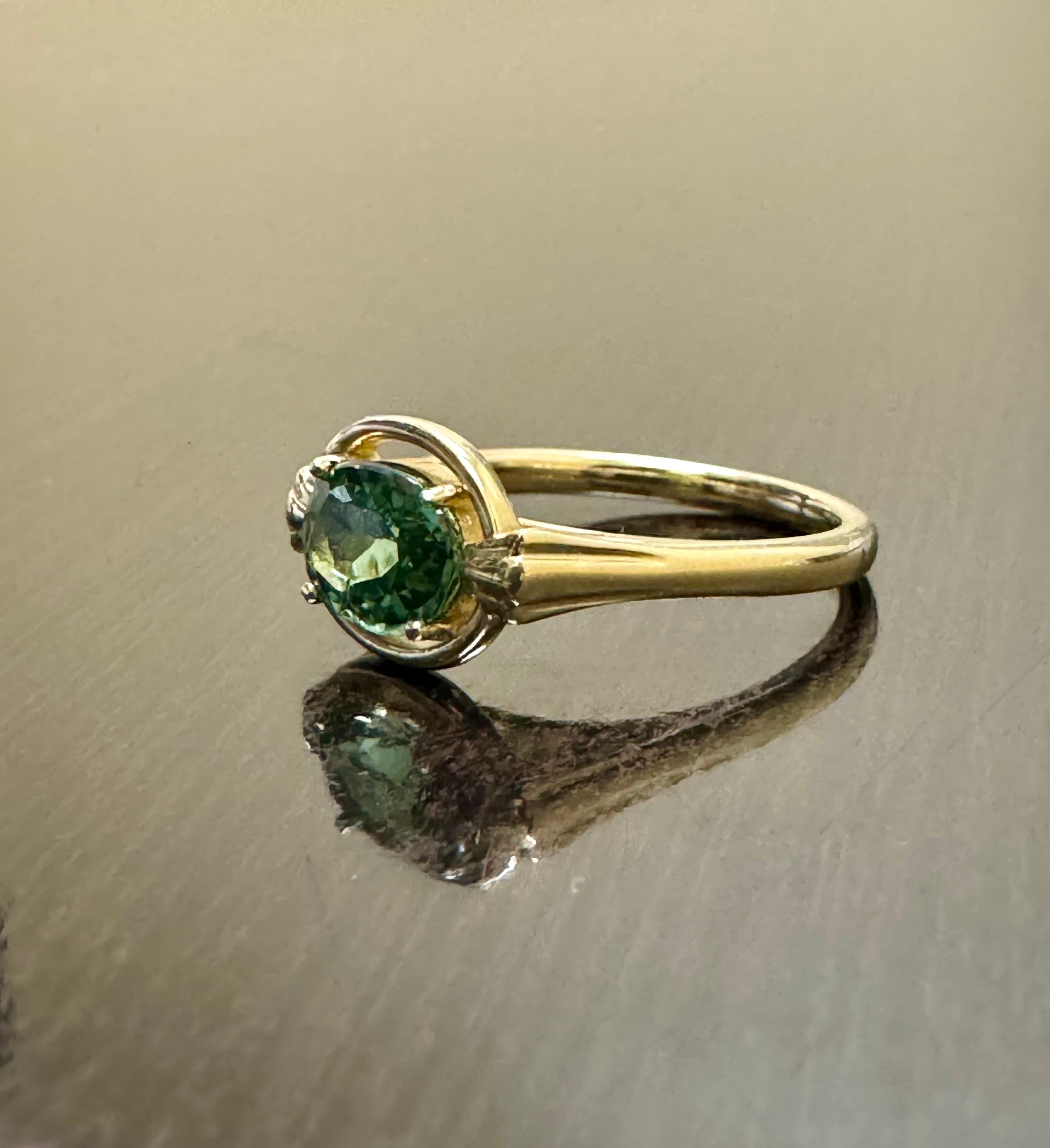 Women's 14K Yellow Gold 1.38 Carat Oval Blue Green Tourmaline Engagement Ring