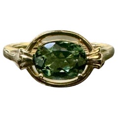 14K Yellow Gold 1.38 Carat Oval Blue Green Tourmaline Engagement Ring 