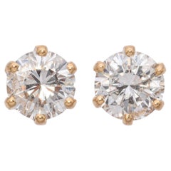 14K Yellow Gold 1.38 TCW Round Diamond Stud Earrings