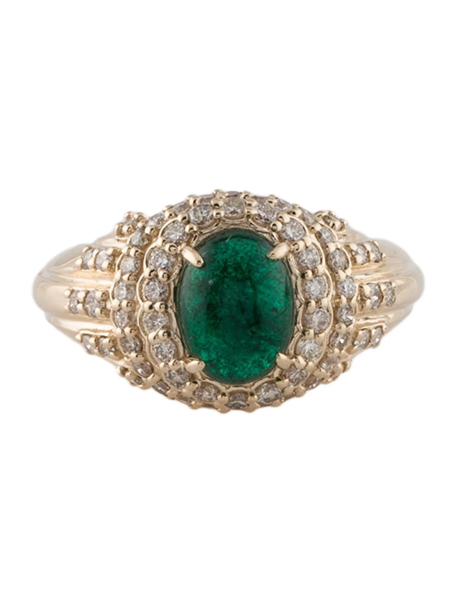 Artist 14K Yellow Gold 1.38ct Emerald & Diamond Cocktail Ring Size 7 For Sale