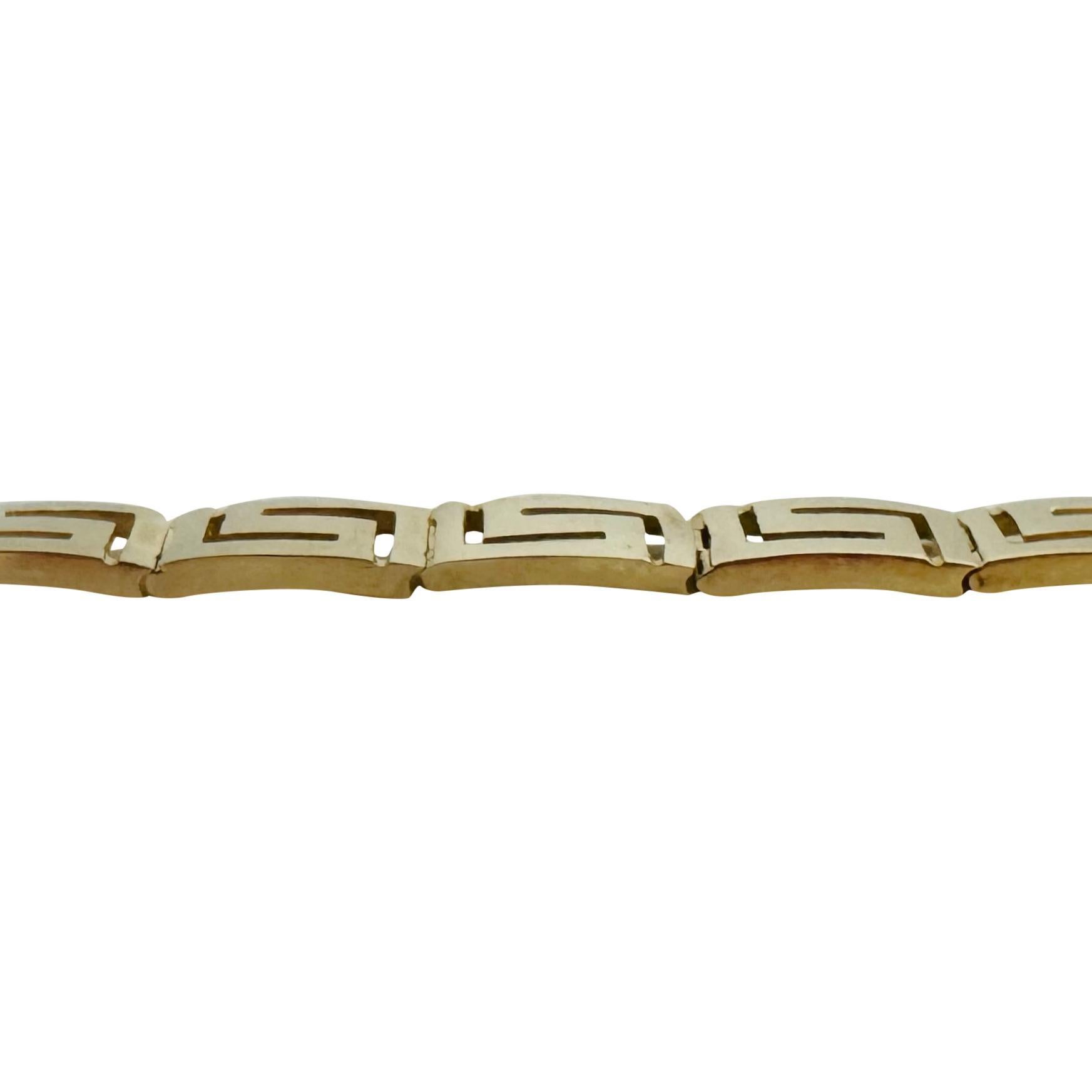 14k Gelbgold 13,8g Damen poliertes 7,5mm griechisches Schlüsselanhänger-Gliederarmband 7,25