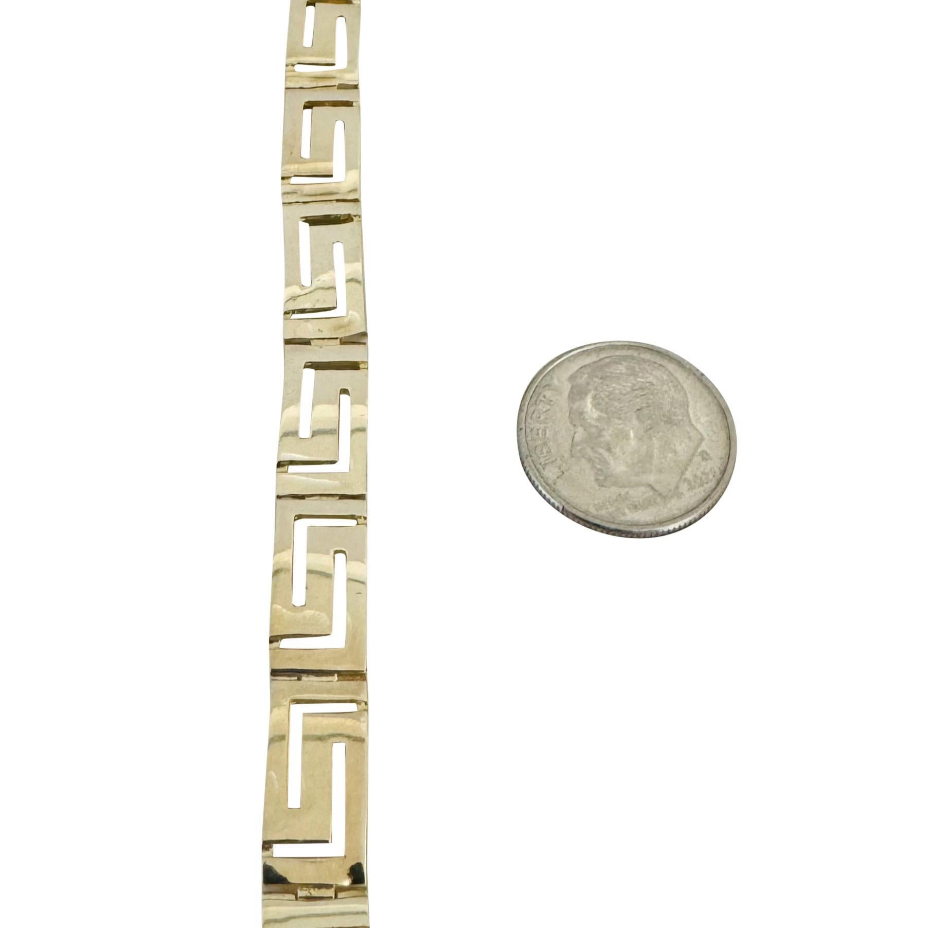 14k Gelbgold 13,8g Damen poliertes 7,5mm griechisches Schlüsselanhänger-Gliederarmband 7,25