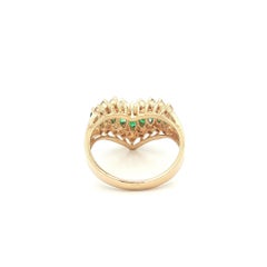 14k Yellow Gold 1.3ctw Marquise Emerald Round Diamond Wide Chevron V Band Ring