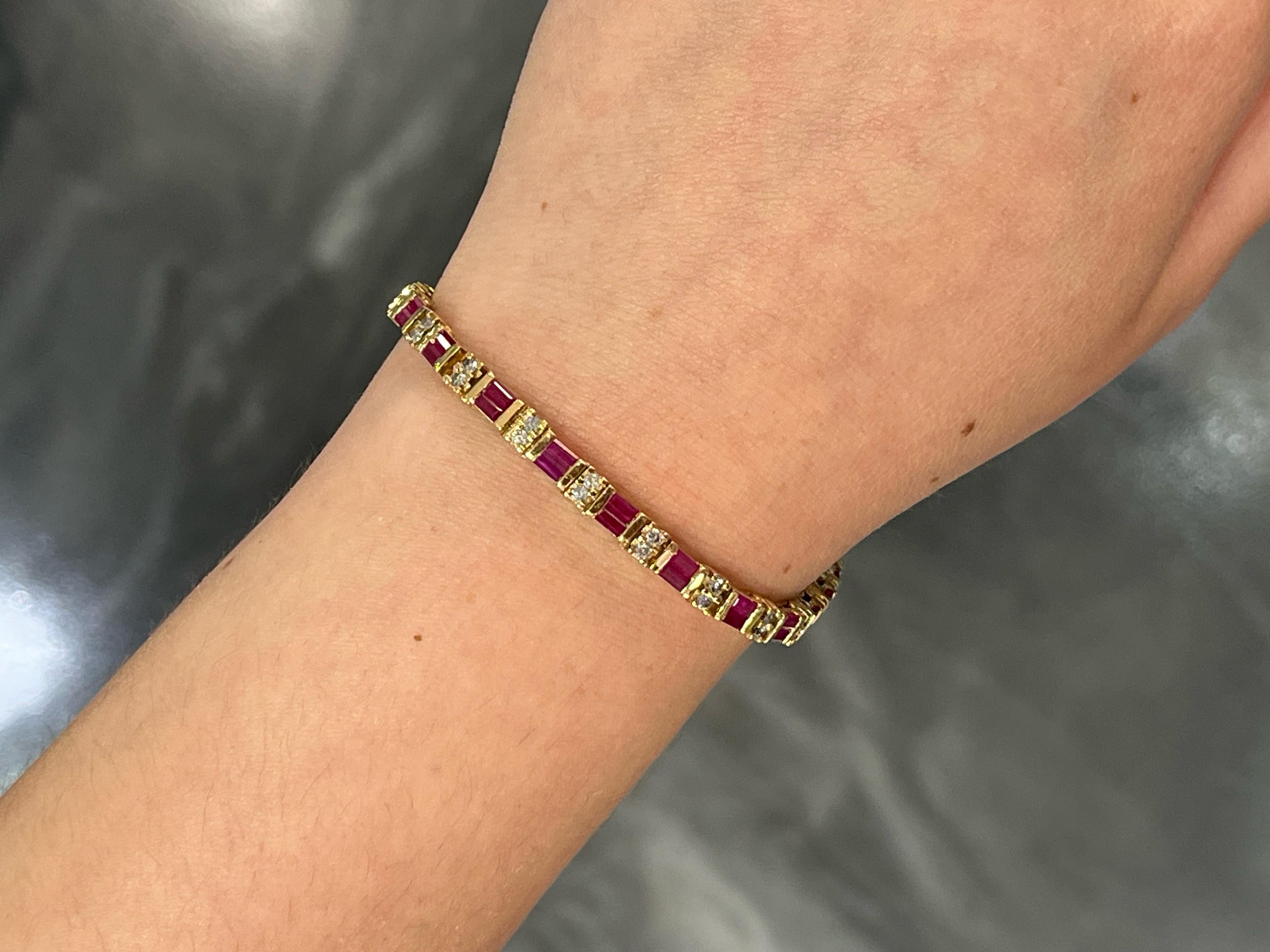 Women's 14K Yellow Gold .14 CTW Ruby and .20 CTW Diamond Bracelet For Sale