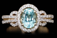 14K Yellow Gold 1.40 Carat Paraiba Tourmaline & Diamond Halo Ring