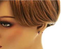 14K Yellow Gold 1.40 CT Multicolor Sapphires Stud Earrings