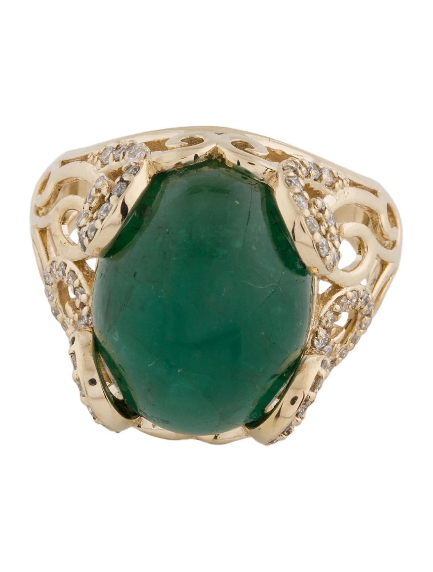 Artist 14K Yellow Gold 14.09ct Emerald & Diamond Cocktail Ring, Size 7 For Sale