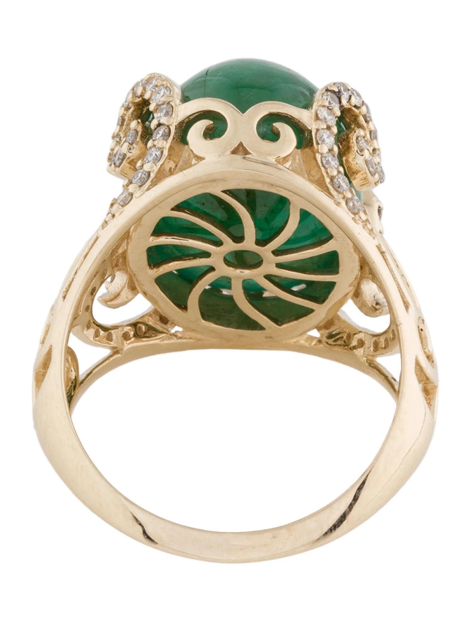Emerald Cut 14K Yellow Gold 14.09ct Emerald & Diamond Cocktail Ring, Size 7 For Sale
