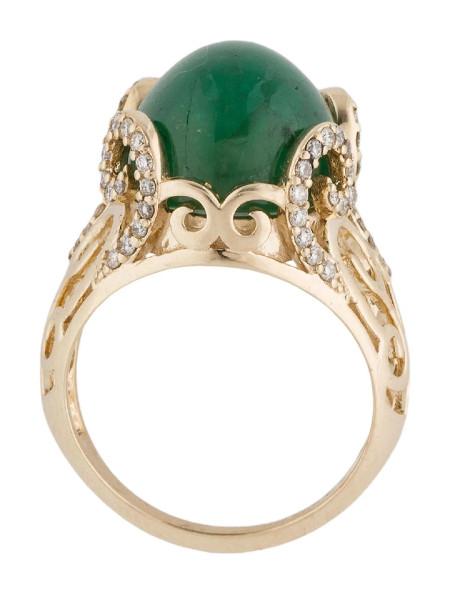 14K Yellow Gold 14.09ct Emerald & Diamond Cocktail Ring, Size 7 In New Condition For Sale In Holtsville, NY
