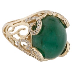 Anillo de cóctel de oro amarillo de 14 quilates con esmeralda y diamantes de 14,09 ct, talla 7