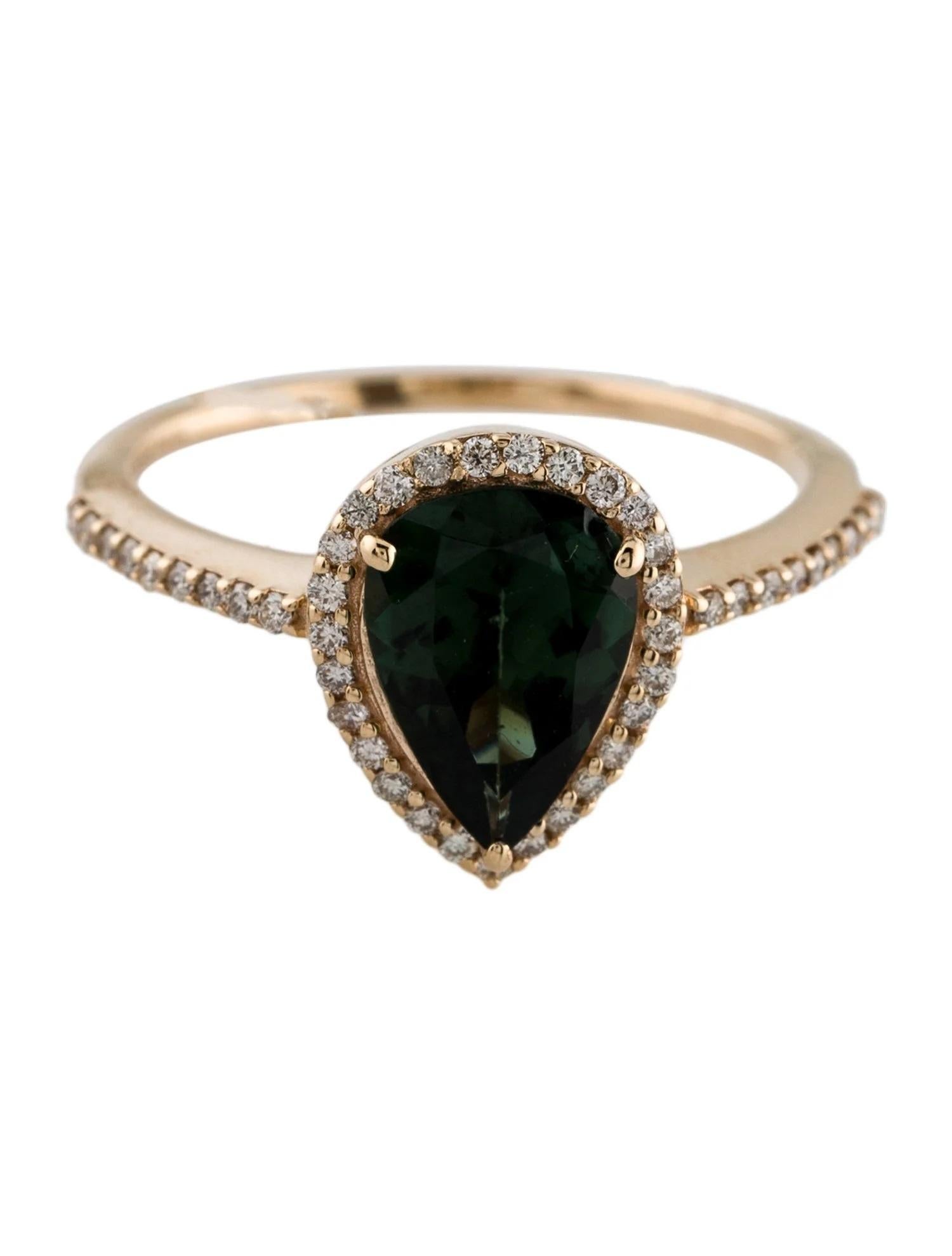 Artist 14K Yellow Gold 1.40ct Pear Modified Brilliant Green Tourmaline & Diamond Cockta