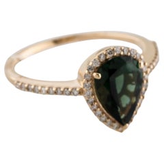 14K Yellow Gold 1.40ct Pear Modified Brilliant Green Tourmaline & Diamond Cockta