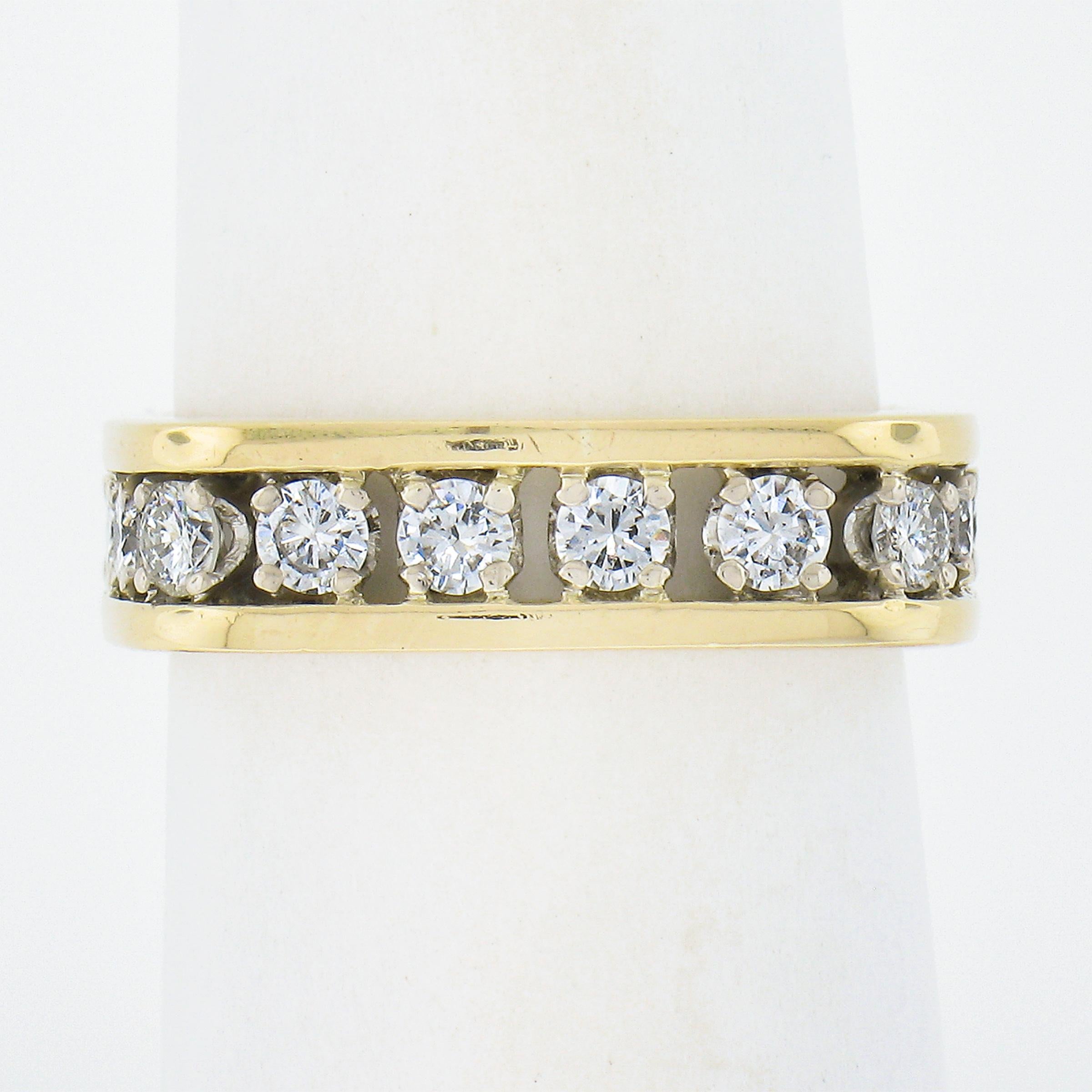 --Stone(s):--
(20) Natural Genuine Diamonds - Round Brilliant Cut - Channel Set - G/H Color - VS1/VS2 Clarity
Total Carat Weight:	1.40 (exact)

Material: 14k Solid Yellow Gold 
Weight: 6.62 Grams
Ring Size: 7 (Fitted on a finger. We can NOT custom