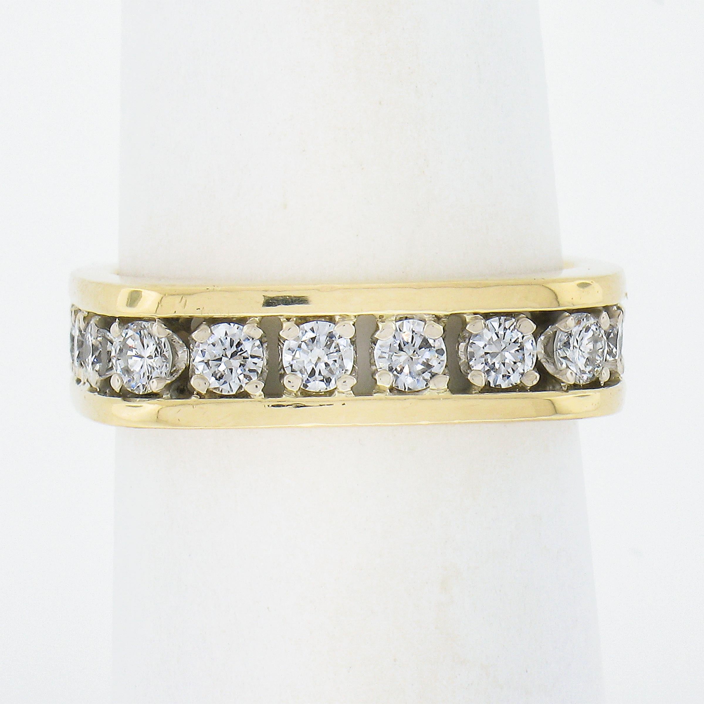 Round Cut 14k Yellow Gold 1.40ctw Round Channel Diamond Stack Squared Eternity Band Ring