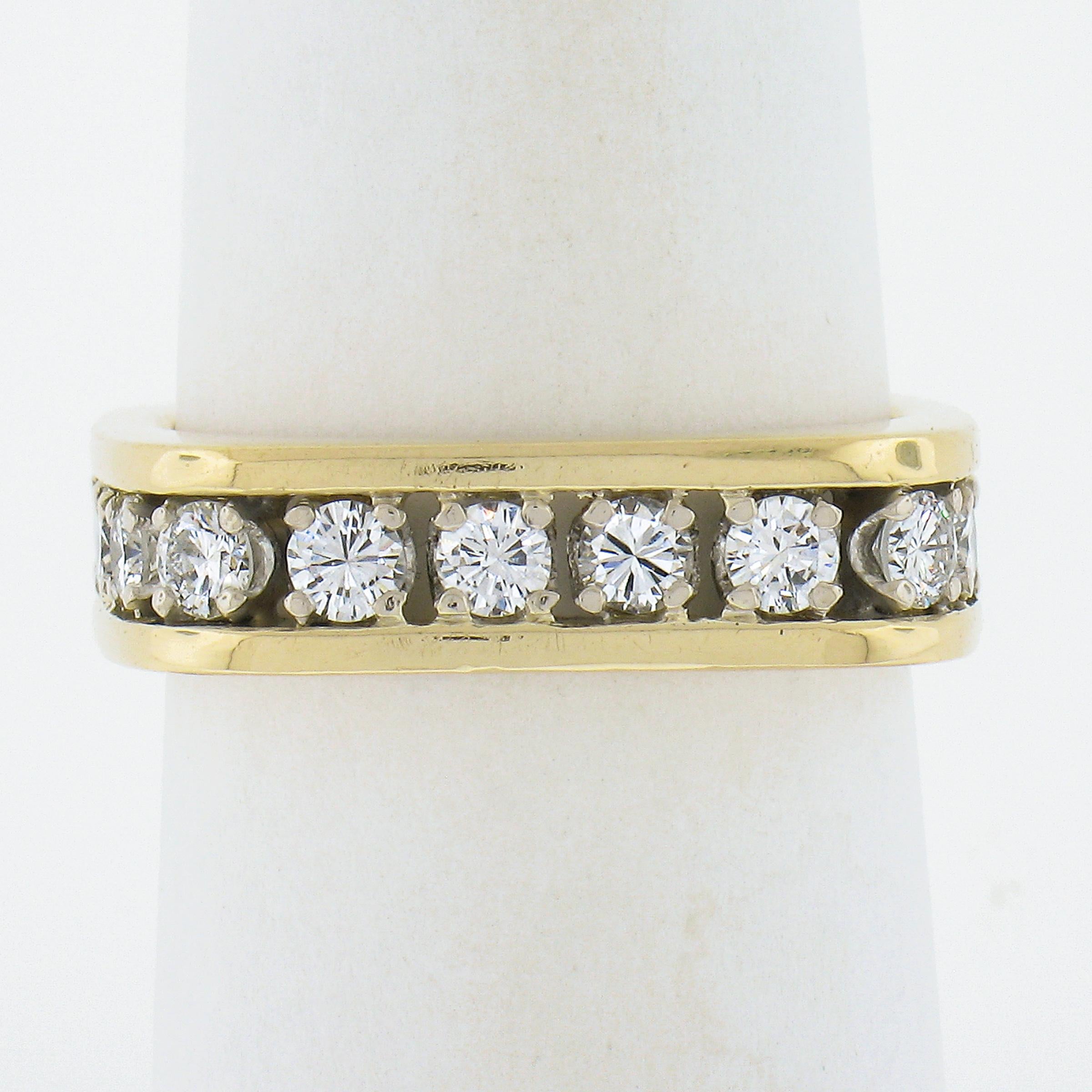 14k Yellow Gold 1.40ctw Round Channel Diamond Stack Squared Eternity Band Ring In Excellent Condition In Montclair, NJ