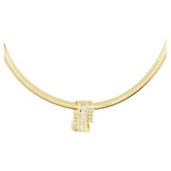 14k Yellow Gold 1.41ctw Baguette and Round Brilliant Diamond Pendant on Omega 