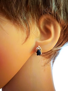 14k Yellow Gold 1.42 Carat Blue Sapphire & Brilliant Cut Diamond Post Earrings