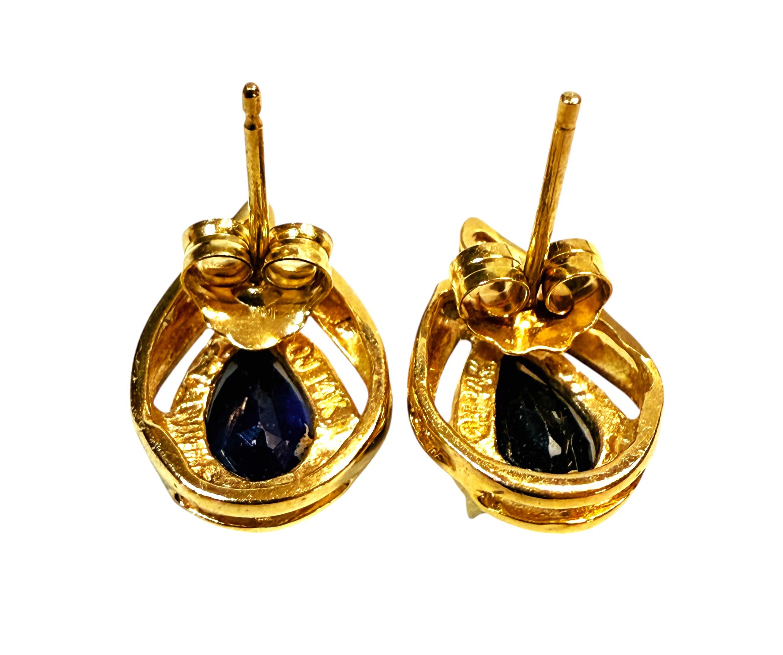 Boucles d'oreilles en or jaune 14k 1.42 carat saphir bleu et diamant taille brillant Pour femmes en vente