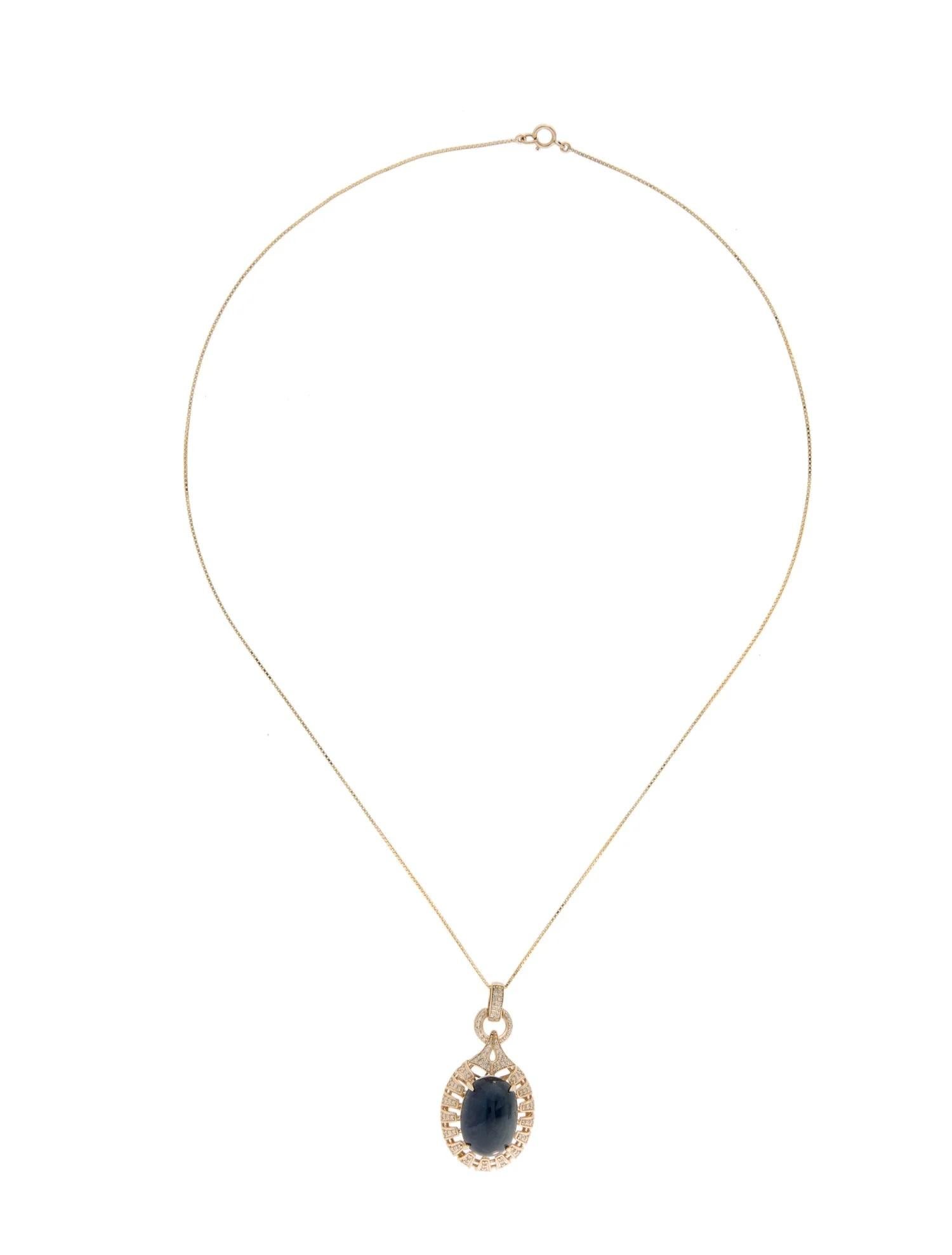 Artist 14K Yellow Gold 14.29ct Blue Sapphire & 0.28ctw Diamond Pendant Necklace, 18-Inc For Sale