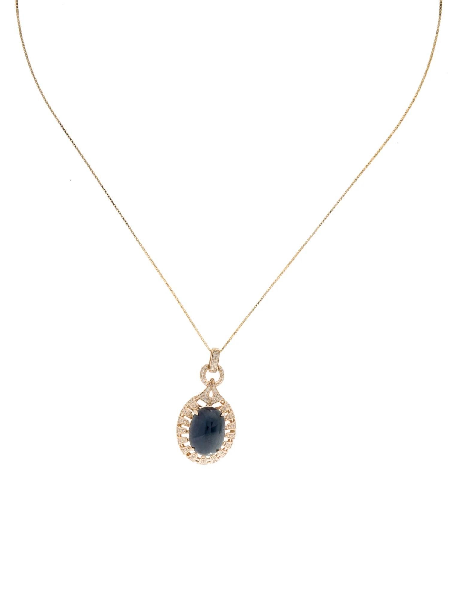 Cabochon 14K Yellow Gold 14.29ct Blue Sapphire & 0.28ctw Diamond Pendant Necklace, 18-Inc For Sale