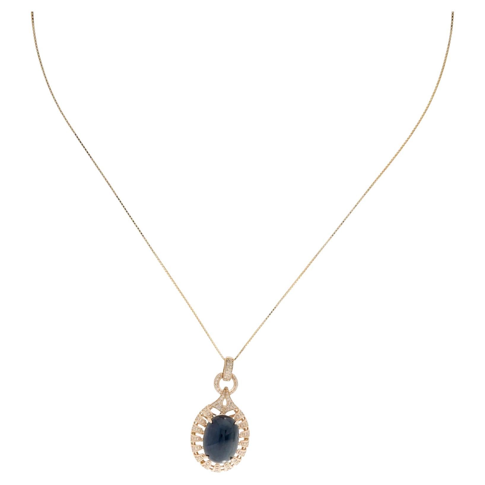 14K Yellow Gold 14.29ct Blue Sapphire & 0.28ctw Diamond Pendant Necklace, 18-Inc