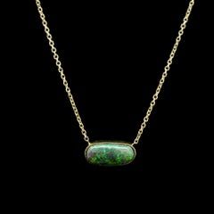 14k Yellow Gold 1.42ct Oval Black Opal Pendant Adjustable Chain Necklace