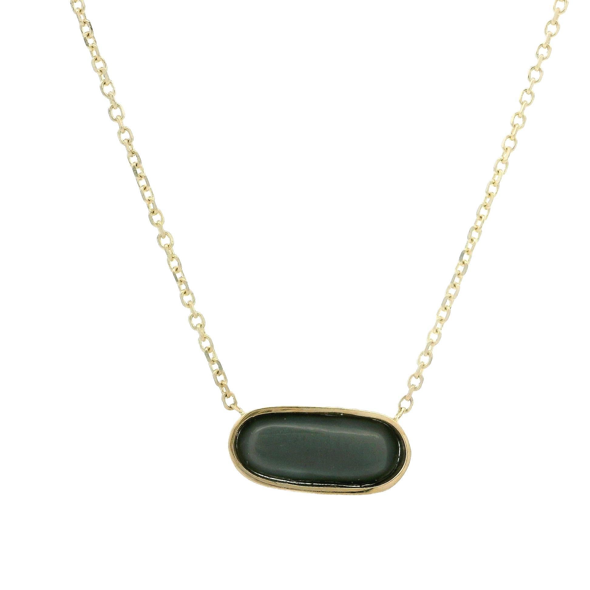 Collier à chaîne réglable en or jaune 14 carats avec pendentif opale noire ovale de 1,42 carat en vente 2