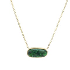 14k Yellow Gold 1.42ct Oval Black Opal Pendant Adjustable Chain Necklace
