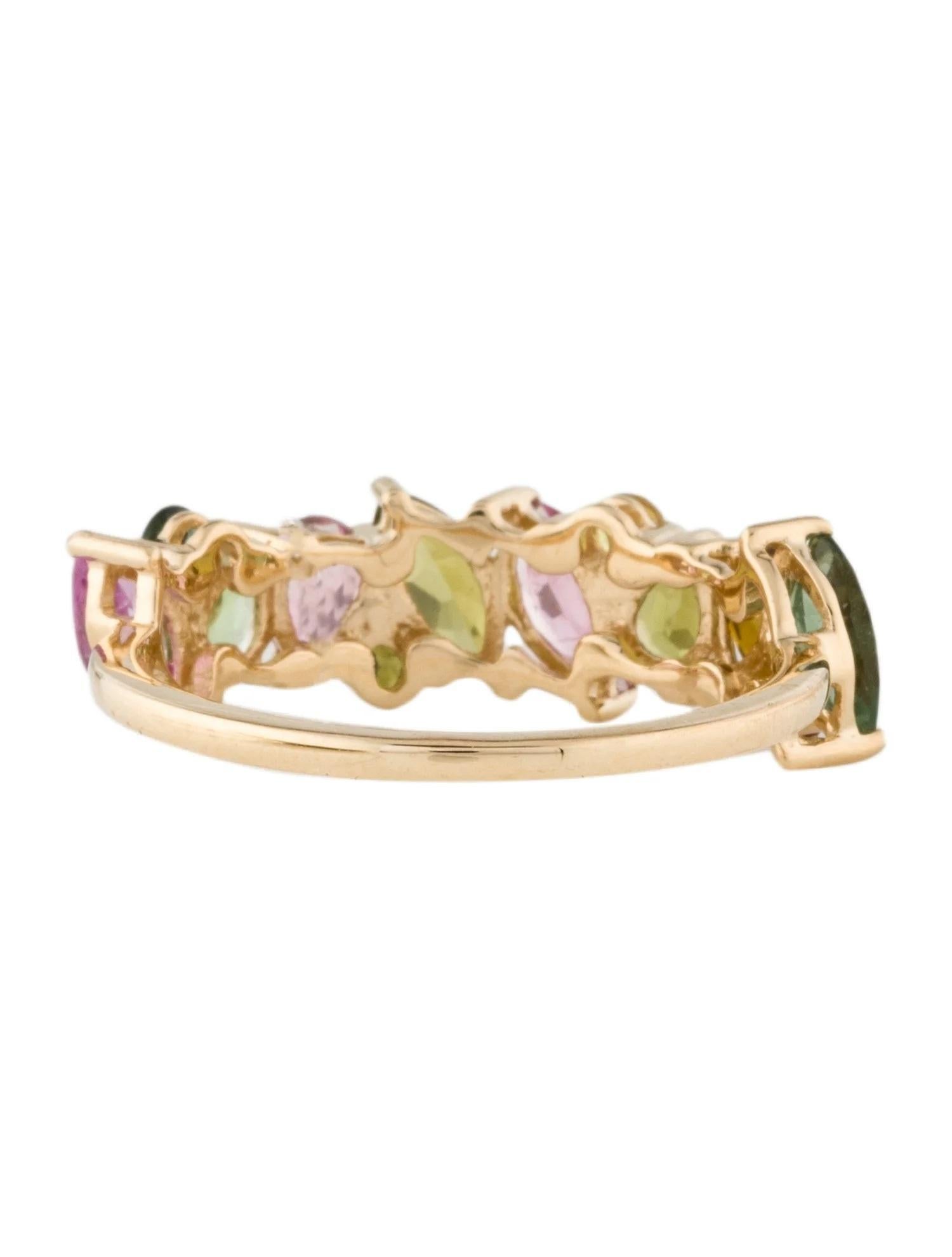 Marquise Cut 14K Yellow Gold 1.42ctw Tourmaline Band Ring, Marquise, Pear & Round Brilliant For Sale
