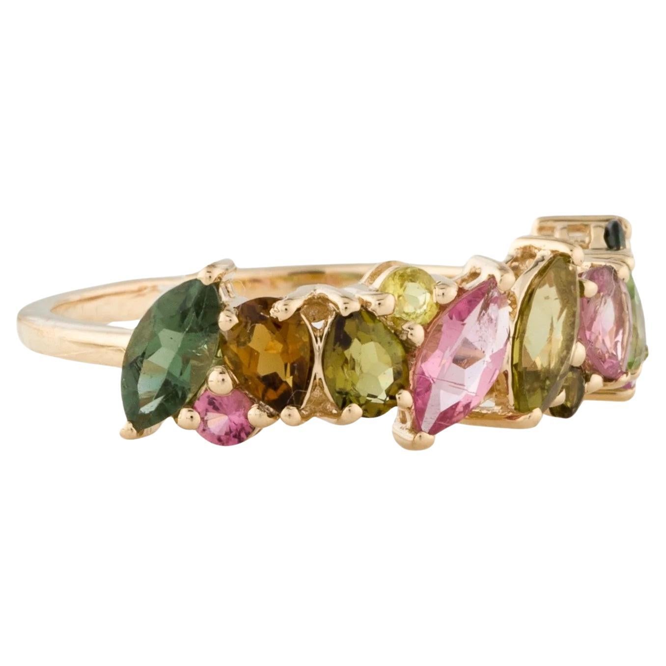 14K Yellow Gold 1.42ctw Tourmaline Band Ring, Marquise, Pear & Round Brilliant