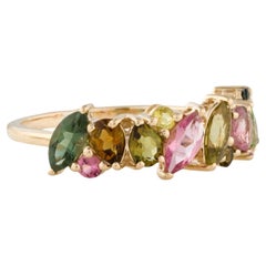 Bague en or jaune 14K avec tourmaline 1.42ctw, Marquise, Poire et Ronde Brillante