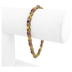 Bracciale a X in oro giallo 14k con rubino da 14,2 g e diamanti da 1,04 carati