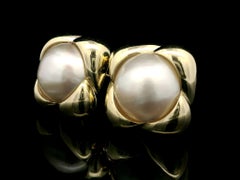 Boucles d'oreilles bouton en or jaune 14 carats, perles Mabé 14,2 mm, cadre infini poli