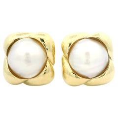 14k Yellow Gold 14.2mm Mabe Pearl Polished Infinity Frame Button Earrings