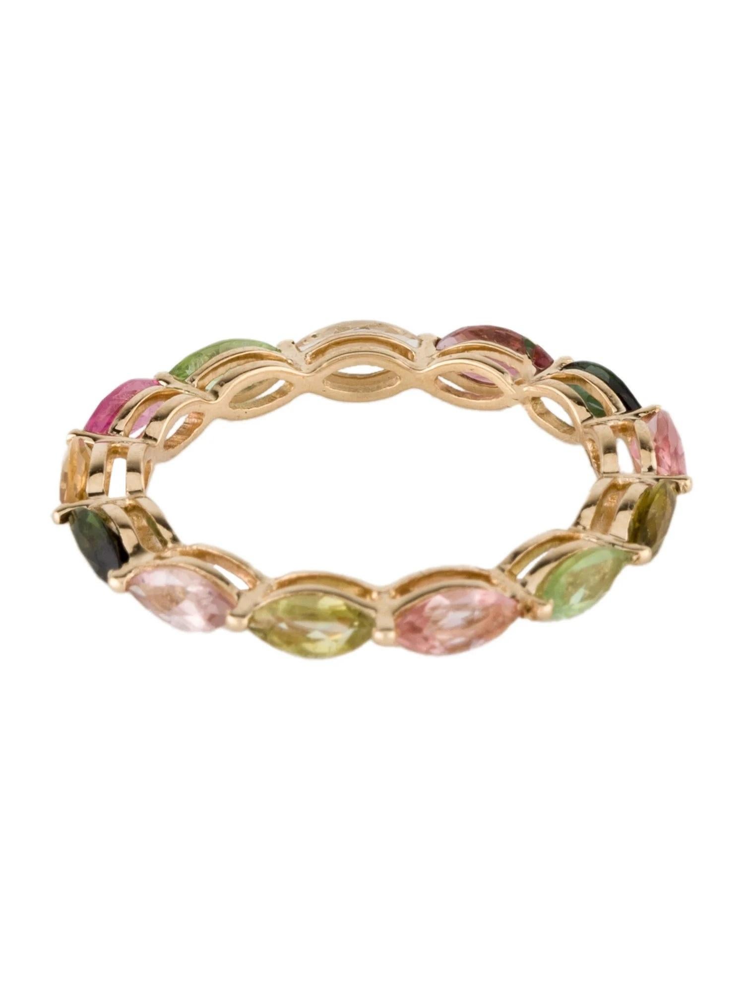 Taglio marquise Anello a fascia in oro giallo 14K con tormalina multicolore da 1,43 carati, misura 6,5 in vendita