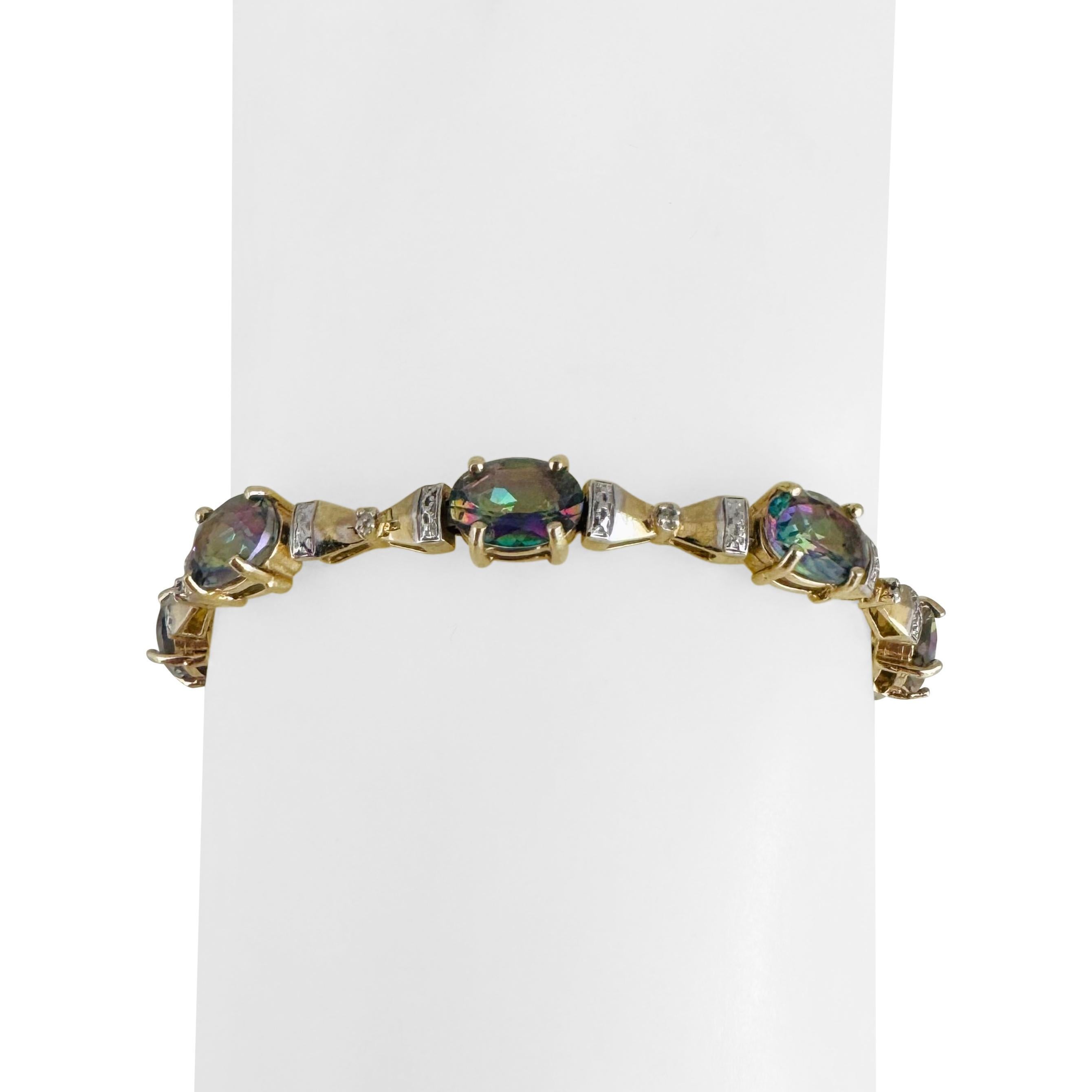 14k Gelbgold 14,3g Mystic Topas und Diamant Gliederarmband 7