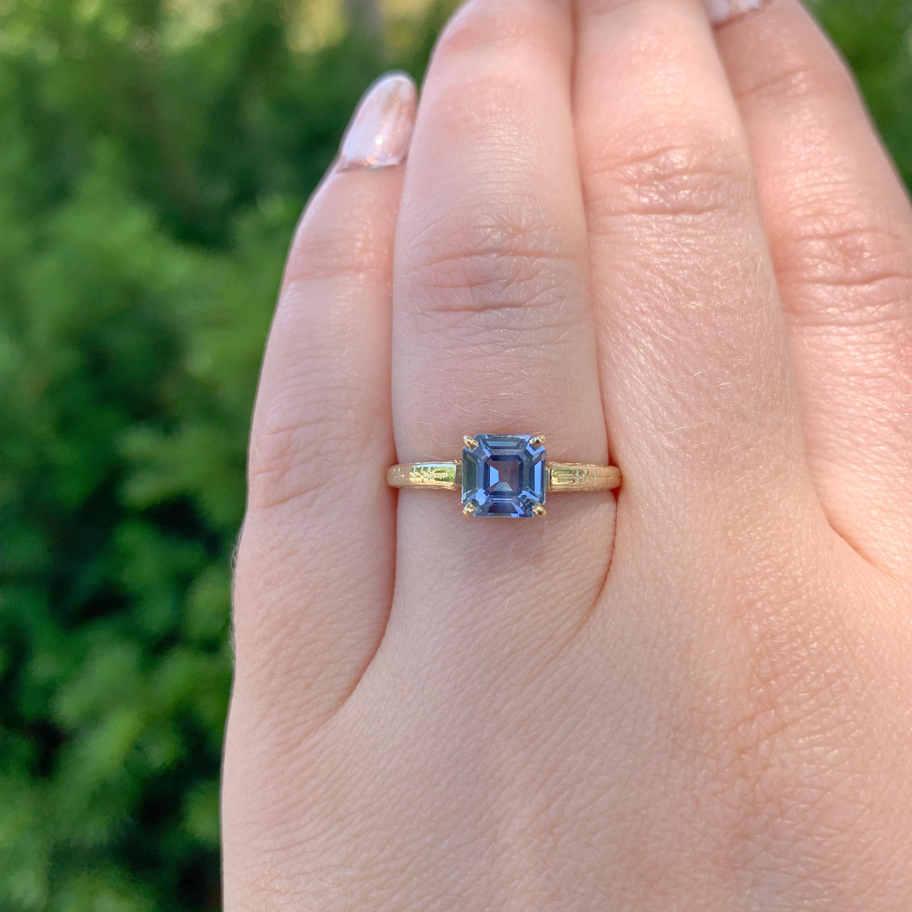 14K Yellow Gold 1.44 carat Asscher Cut Ceylon Sapphire Ring 3
