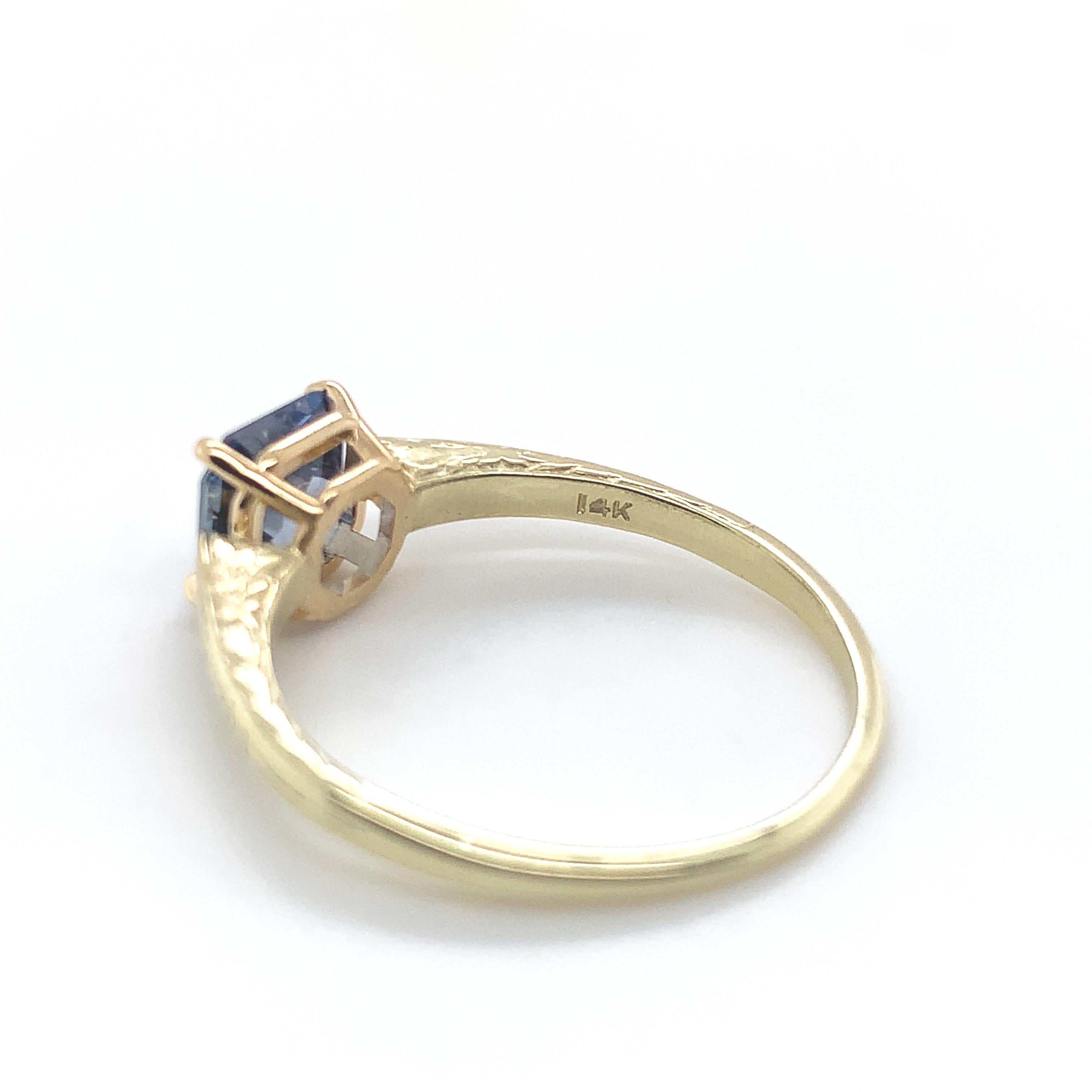 14K Yellow Gold 1.44 carat Asscher Cut Ceylon Sapphire Ring 4