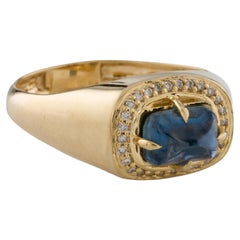 14K Yellow Gold 1.44ct Cushion-Cut Sapphire 
0.08ctw Diamond Signet Ring Size 6