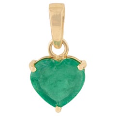 14K Yellow Gold 1.45 Carat Heart-Shaped Emerald Solitaire Pendant Fine Jewelry