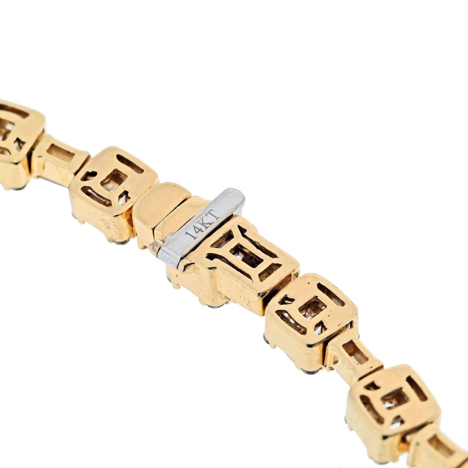 Women's 14K Yellow Gold 14.50cttw Round And Baguette Cut Diamond Link Chain Necklace For Sale